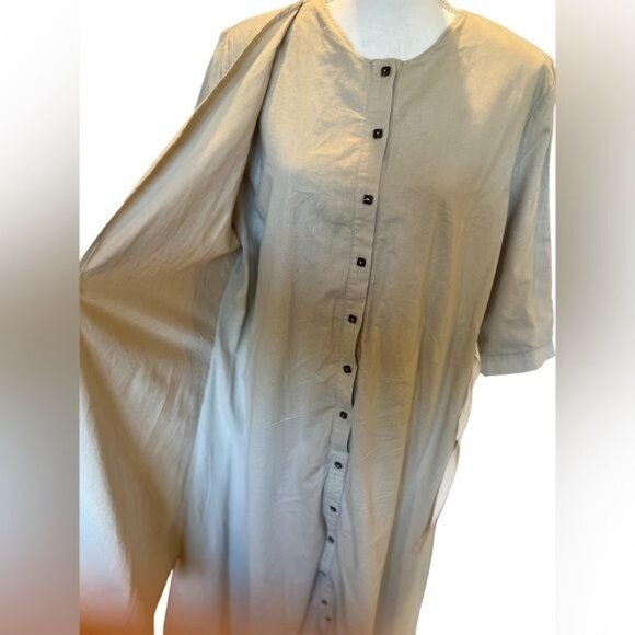 Anthropologie Mauve Brand Lagenlook Cotton Khaki Dress Button Front Tied Overlay - Picture 7 of 14